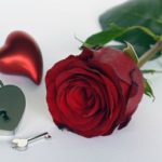 красная роза, замок с ключиком и сердечко. фото