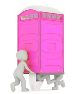 розовый туалет с посетителем. иллюстрация
