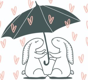 два зайца под одним зонтиком. иллюстрация