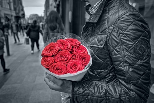 Мужские руки, держат розы. фото