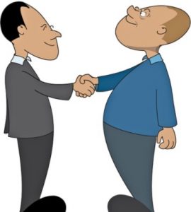 два человека пожимают друг другу руки. иллюстрация