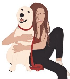 силуэты девушки и пса. иллюстрация
