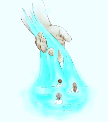 Рука с водой и людьми. иллюстрация