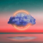 Разноцветный небосвод с облаком и солнцем. иллюстрация