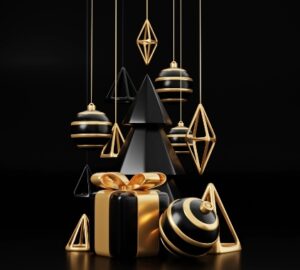 Черно-золотые новогодние украшения. иллюстрация