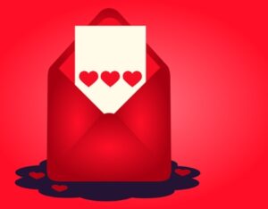 Романтическое послание в красном конверте. иллюстрация