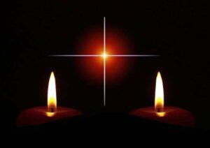 Две памятные свечи и крест. иллюстрация