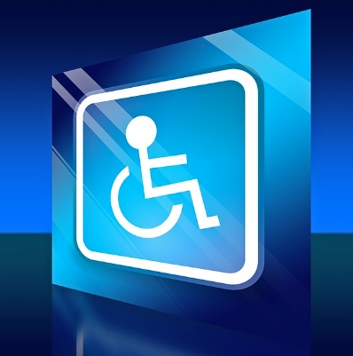 Человек в коляске в синем квадрате. иллюстрация