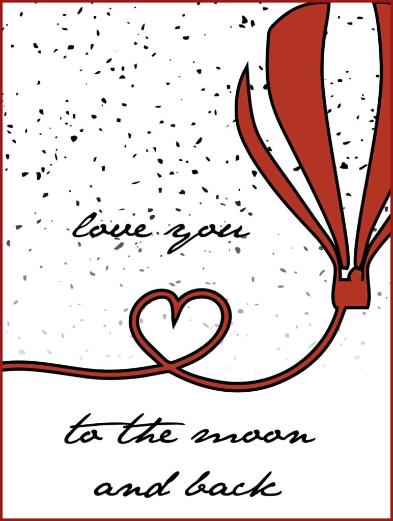 Красно-белый воздушный шар и романтическая надпись. иллюстрация