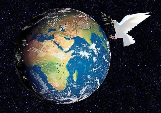 Изображение служит для демонстрации тематики страницы, главная его идея: голубь мира летит на планету Земля.