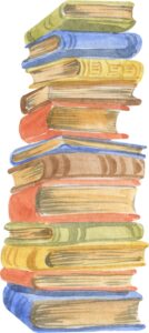 Книги в разноцветных обложках положенные друг на друга большой стопкой. иллюстрация