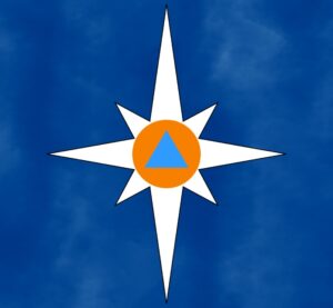 Белая восьмиугольная звезда на синем фоне. иллюстрация