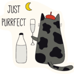 Кот сидит спиной рядом с бутылкой молока. иллюстрация