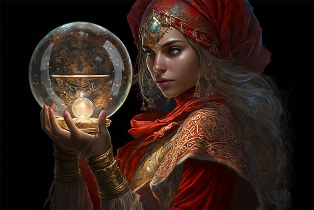 Хрустальный шар в руках женщины. иллюстрация
