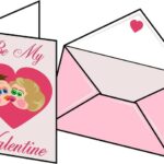 Розовый конверт и открытка с изображением целующейся пары. иллюстрация